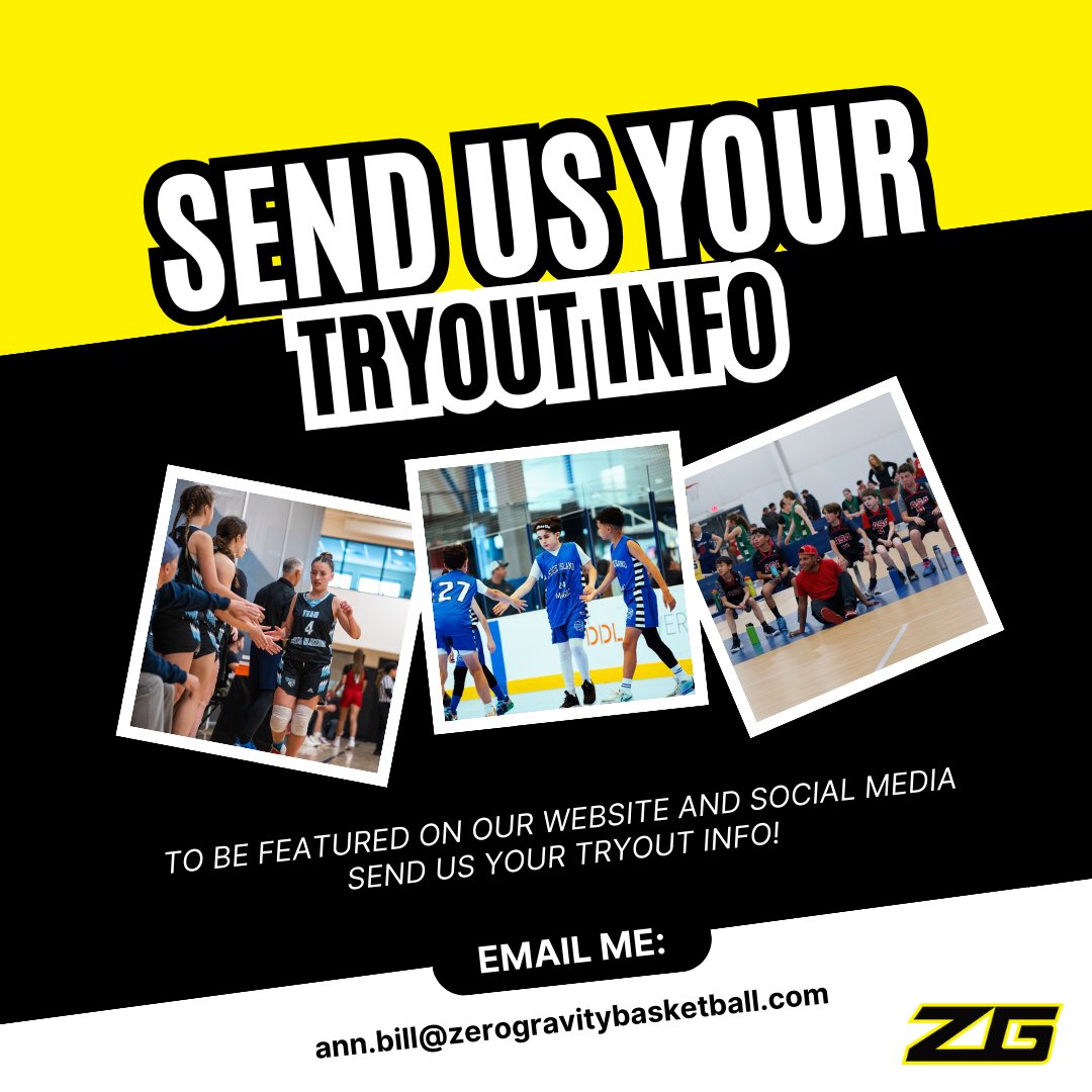 SEND US YOUR TRYOUT INFO‼️

Website will be updated weekly with tryouts near you‼️

📲 zerogravitybasketball.com

To be featured email us:
📧 ann.bill@zerogravitybasketball.com

#ZGBB || <a href="/ZeroGravityBB/">Zero Gravity Basketball</a>