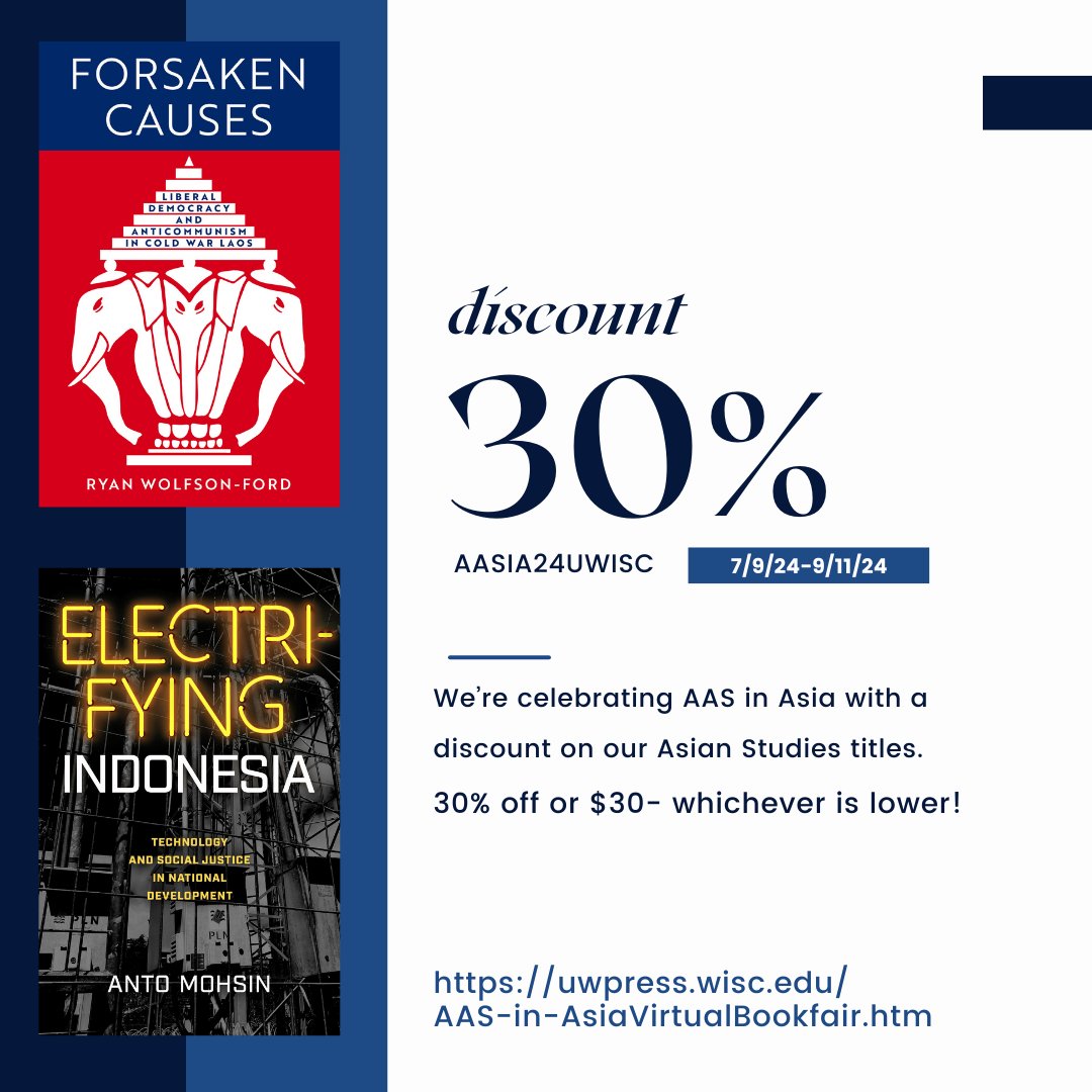 U of Wisconsin Press (@uwiscpress) on Twitter photo We're celebrating AAS in Asia with a discount on our Asian Studies titles: 30% off or $30 - whichever is lower!
To browse our virtual exhibit: uwpress.wisc.edu/AAS-in-AsiaVir…
#AASinAsia2024 <a href="/AASAsianStudies/">Association for Asian Studies</a> We're celebrating AAS in Asia with a discount on our Asian Studies titles: 30% off or $30 - whichever is lower!
To browse our virtual exhibit: uwpress.wisc.edu/AAS-in-AsiaVir…
#AASinAsia2024 <a href="/AASAsianStudies/">Association for Asian Studies</a>