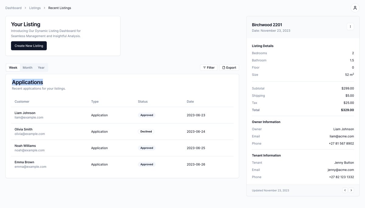 As I get closer to the MVP launch, playing around with ideas.

My current implementation requires an application belong to a listing, so this would be a filtered application view.

Visit rentalpie.com to join our waitlist

Really enjoying using the <a href="/shadcn/">shadcn</a> library
