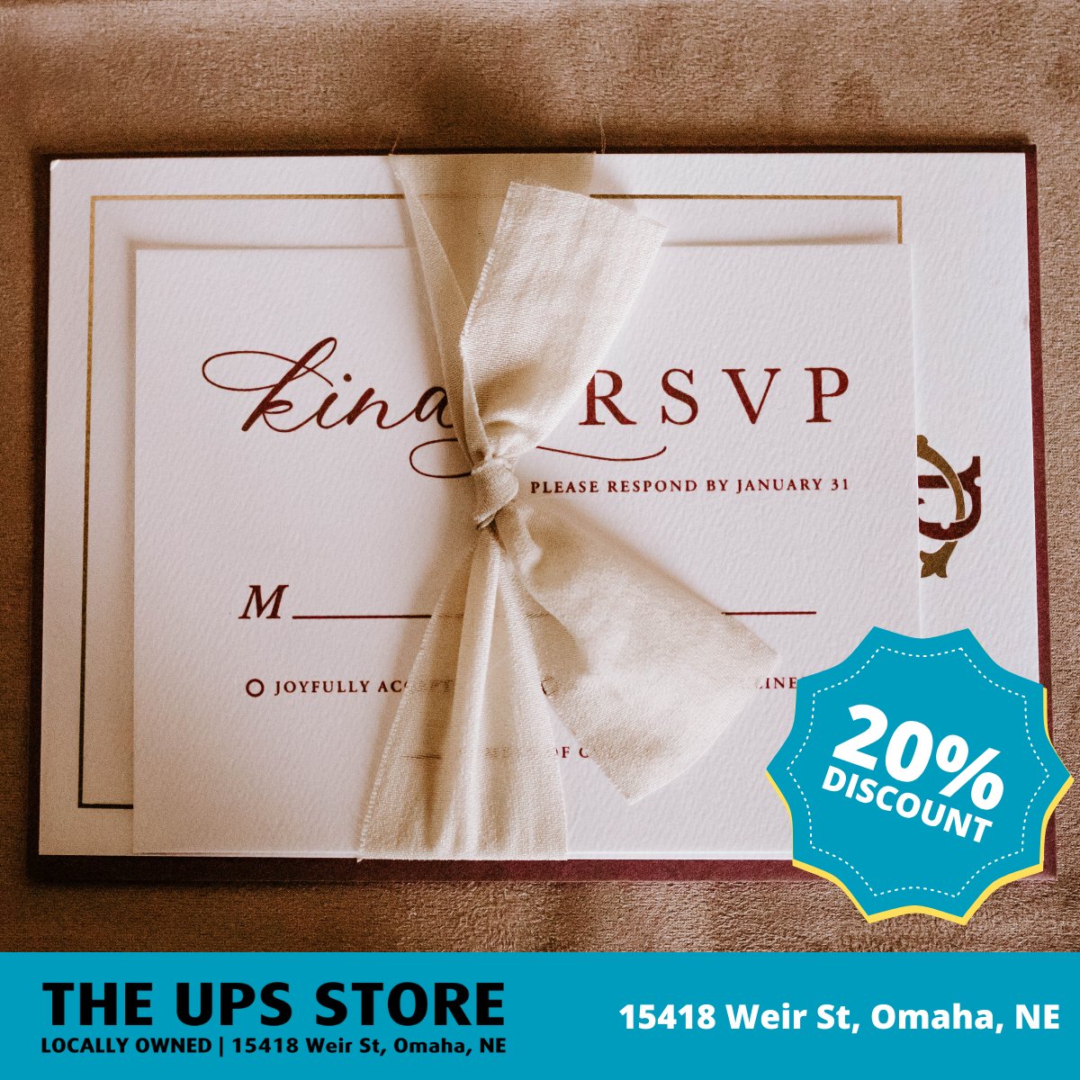 TheUPSStore_NE's tweet image. Attention brides and grooms-to-be! Make your wedding dreams a reality with our custom design and printing services. Visit us at the UPS Stores on 15418 Weir St. for your Printing needs💖✨ #upsstoreprinting #printingdestination #upsstore #omaha #nebraska #omahane
#locallyowned