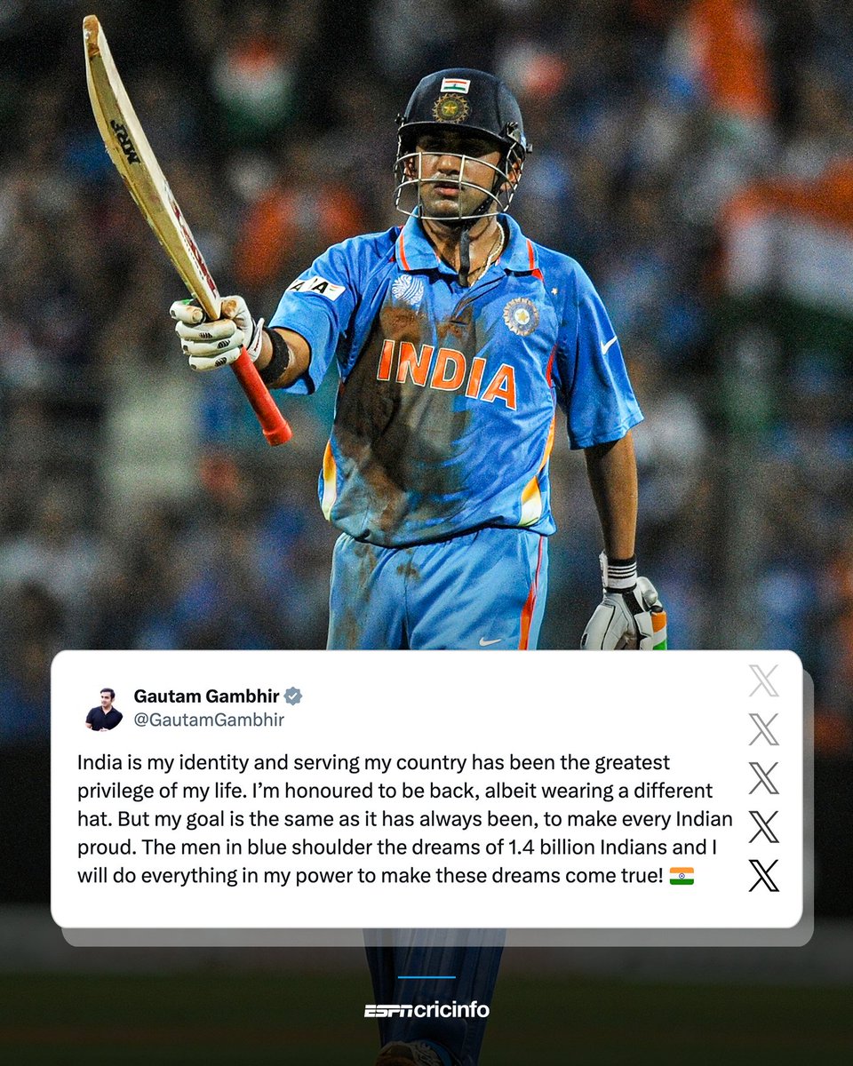 cricinfo's tweet photo. Gautam Gambhir is back in India colours 🇮🇳 

🔗 https://t.co/a0DkAaMbj6 https://t.co/2DOMal0xJe