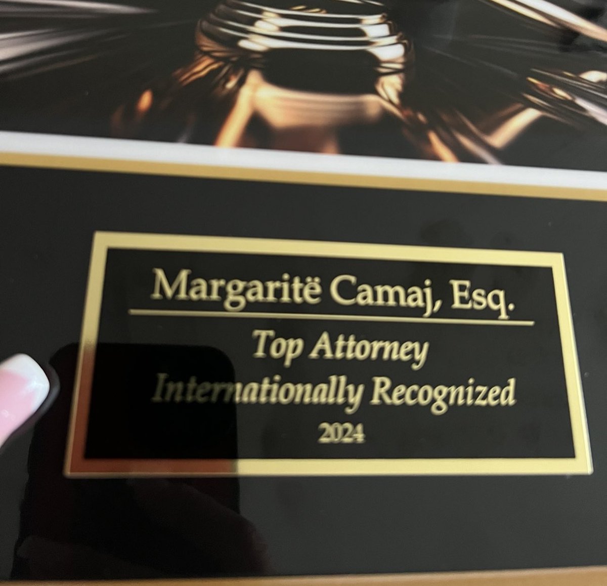 Finally got the plaque. Internationally Recognized Attorney 2024 🥺🙏🏼 Thank you God