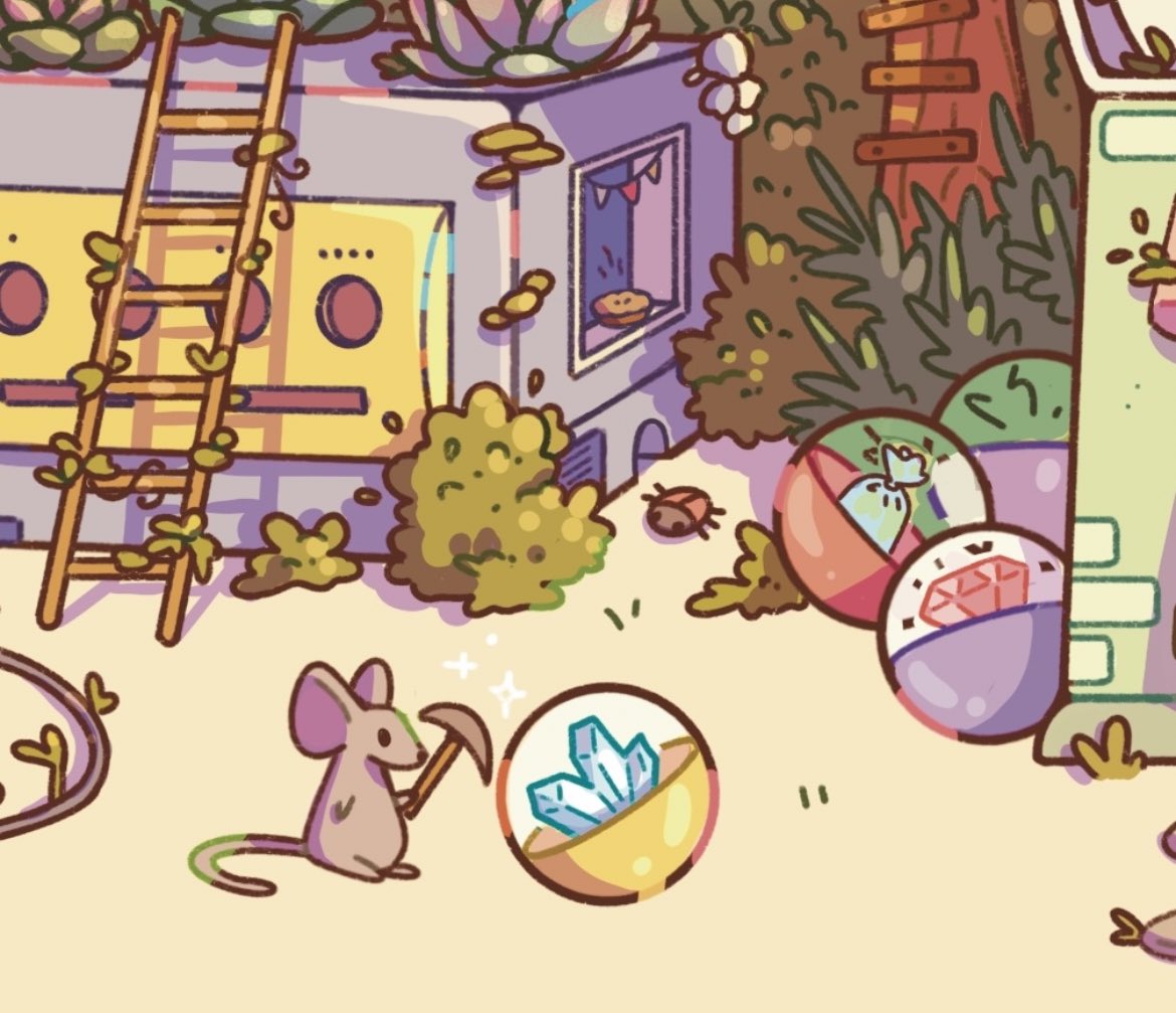 Had the opportunity to create art for Wholesome Games! ☁️🎮🌸 I had to include my mouse friends of course 😗

details 🔎
