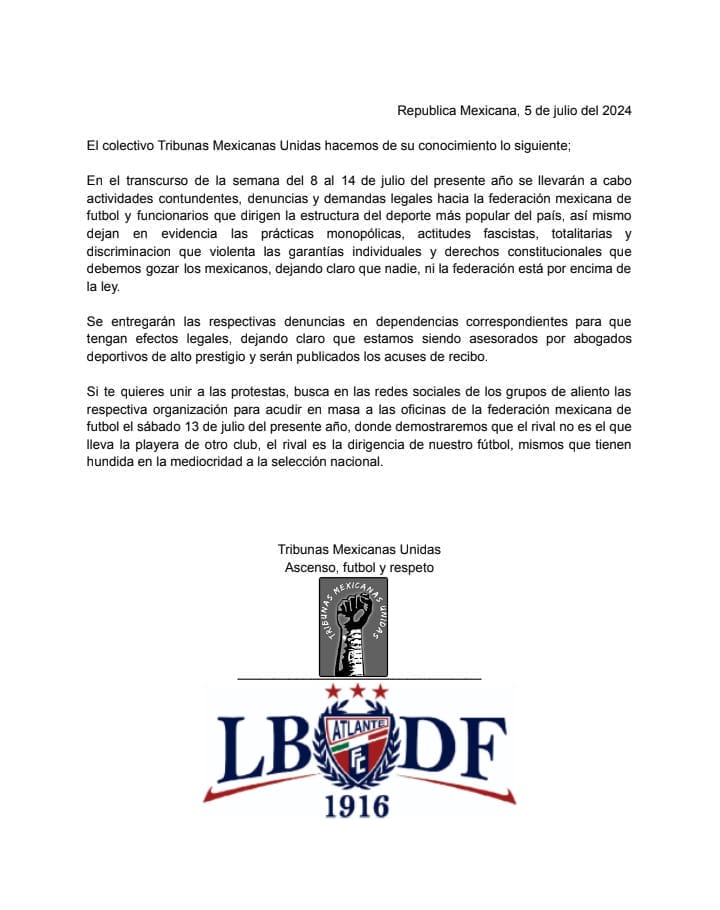 Comunicado #LBDF
Todos a una sola voz 🔵🔴