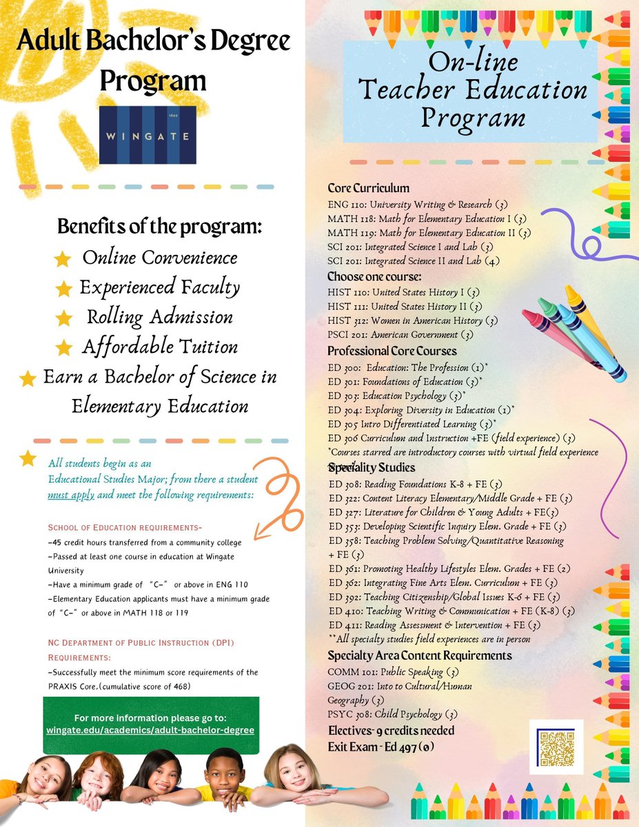 UCPS Careers (@ucpsnccareers) on Twitter photo @wingateuniv is offering an online traditional teacher education program that leads to licensure in Elementary Education. Those with an associate's degree and transferrable credits can complete their bachelor's degree in Teacher Education fully online. <a href="/UCPSNC/">Union County Public Schools</a> <a href="/AGHoulihan/">Andrew G. Houlihan</a> @wingateuniv is offering an online traditional teacher education program that leads to licensure in Elementary Education. Those with an associate's degree and transferrable credits can complete their bachelor's degree in Teacher Education fully online. <a href="/UCPSNC/">Union County Public Schools</a> <a href="/AGHoulihan/">Andrew G. Houlihan</a>