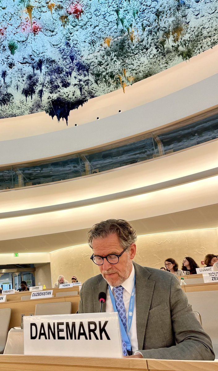 At #HRC56, 🇩🇰, on behalf of the Group of Friends of #Accountability Following the Aggression Against #Ukraine, condemned Russia’s deadly missile strikes against Ukraine on July 8th, destroying hospitals &amp; killing dozens of civilians, including many children.