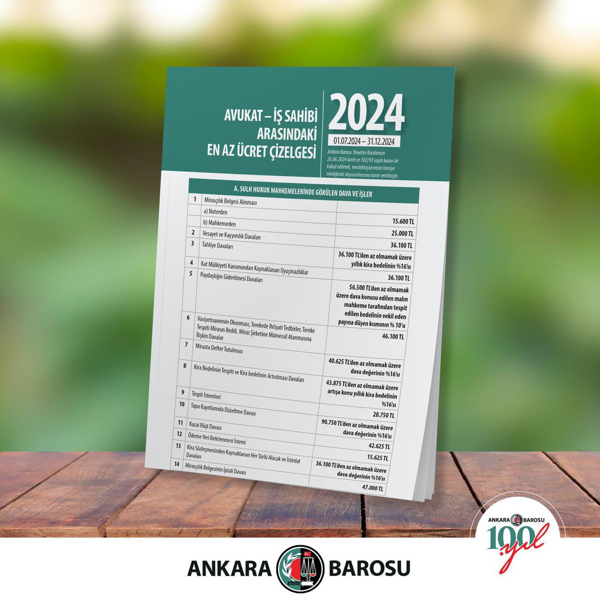 ankarabarosu's tweet photo. Ankara Barosu Avukat - İş Sahibi Arasındaki En Az Ücret Çizelgesi güncellenmiştir. 01.07.2024 – 31.12.2024 tarihleri arasında geçerli tarifeye Baromuz web sayfasından ulaşabilirsiniz.
Meslektaşlarımıza saygı ile duyurulur. https://t.co/DwCP6uVLrG https://t.co/5ZIO9budhb
