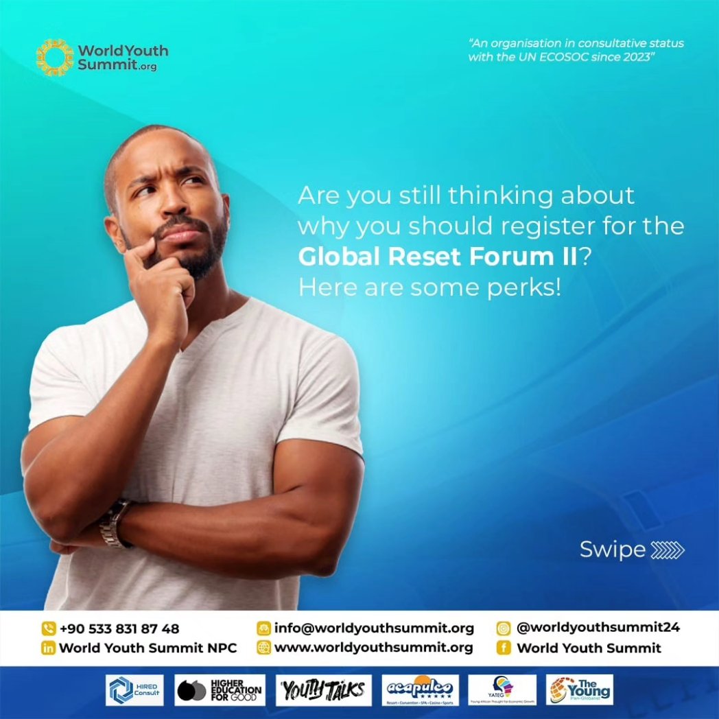 WYSNPC's tweet photo. Why should you attend the #Global Reset Forum II?

#GRF2 #northcyprus #worldyouthsummit24 #fyp #youth #europe #summer https://t.co/hb6I7AnkSQ