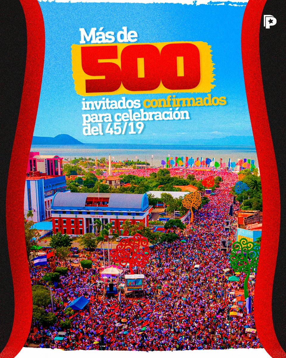 🔴⚫4️⃣5️⃣  La Vicepresidenta Rosario Murillo anunció la llegada de más de 550 delegados internacionales para celebrar el 45 aniversario de la Revolución Popular Sandinista. Entre ellos, destaca la presencia de Leila Khaled, ícono palestino, junto a  otros países solidarios. 🇳🇮💪