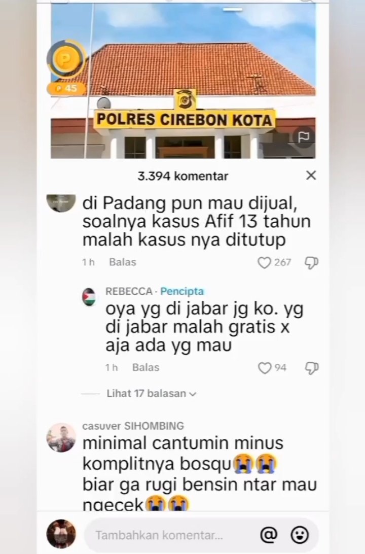 Netizen +62 Emang ga ada obat

Polres Cirebon Kota Dijual di Marketplace seharga Rp 79.000 ???