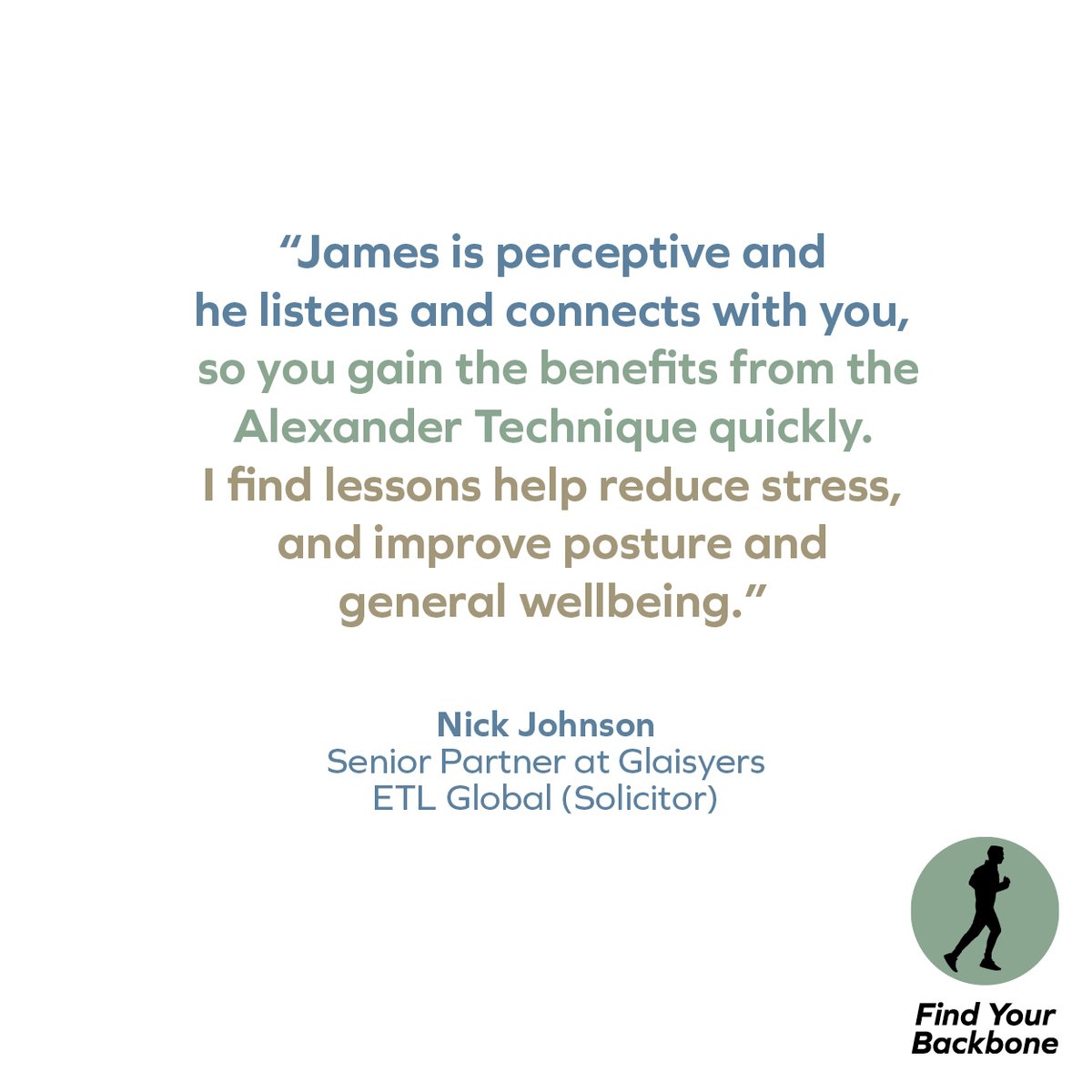 Thank you to Nick at Glaisyers Solicitors for this feedback.

#JamesPower #ReduceBackPain #Knutsford #Wellness #TrySomethingNew #CheshireLife #KnutsfordLife #ImprovePosture #ReduceStress #ReduceNeckPain #AlexanderTechnique  #WorkPlaceHealth  #RSI