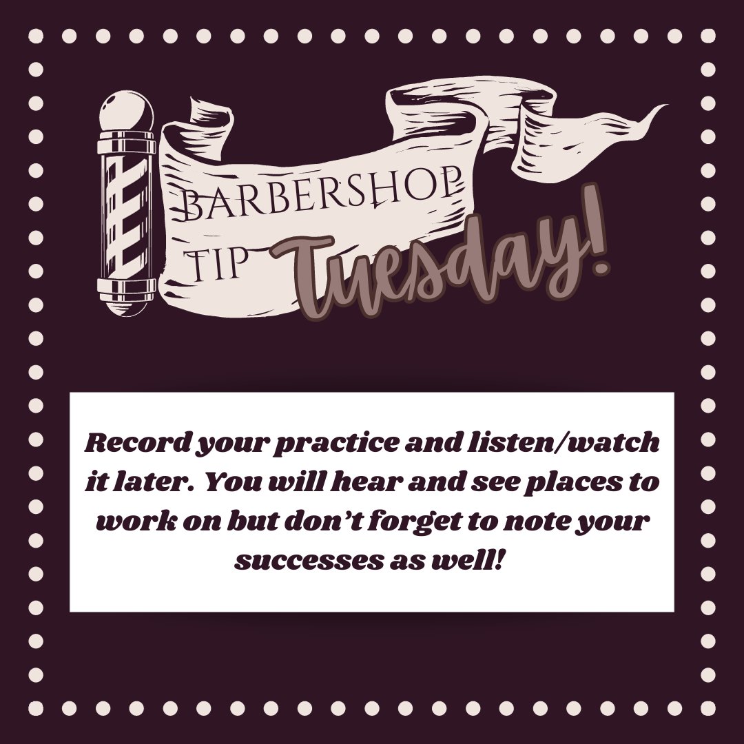 singgrc's tweet image. Barbershop Tip Tuesday:
Record your practice and listen/watch it later. You will hear and see places to work on but don’t forget to note your successes as well! 

#Barbershoptiptuesday #grcrocks #greaterrichmondchorus #barbershopharmony #barbershopchorus