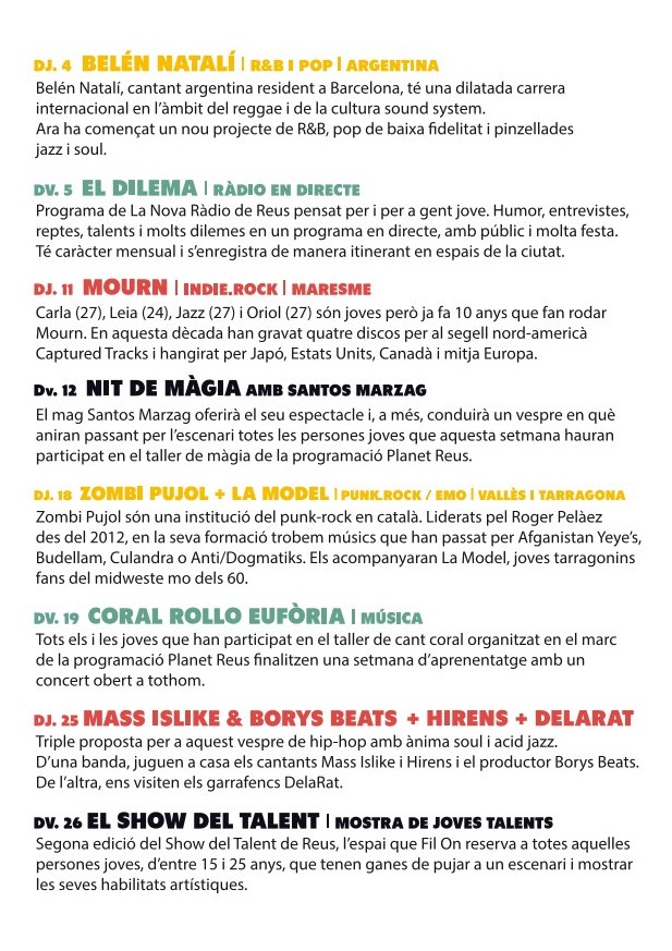 reus_cat's tweet photo. Continua el #FilOn🙌. Aquesta setmana👇
🎶 DJ. 11 Mourn | Indie.Rock | Maresme
🪄 Dv. 12 Nit de màgia Amb Santos Marzag
@joventutreus https://t.co/9uiahXUTce