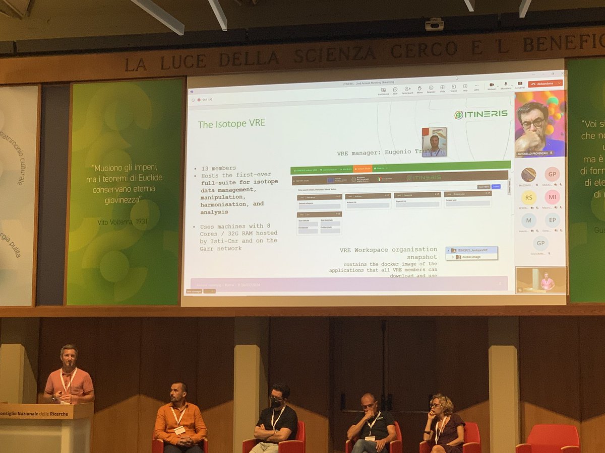 d4science's tweet photo. 🚀 Happening now:  Eugenio Trumpy is presenting WP8 at the @ITINERIS_RI project meeting! We're excited to support the development of #VREs for interdisciplinary environmental studies. A crucial step towards transforming Italy's Research Infrastructures! 🌍✨ #D4Science #Research https://t.co/WS43iwsZFj
