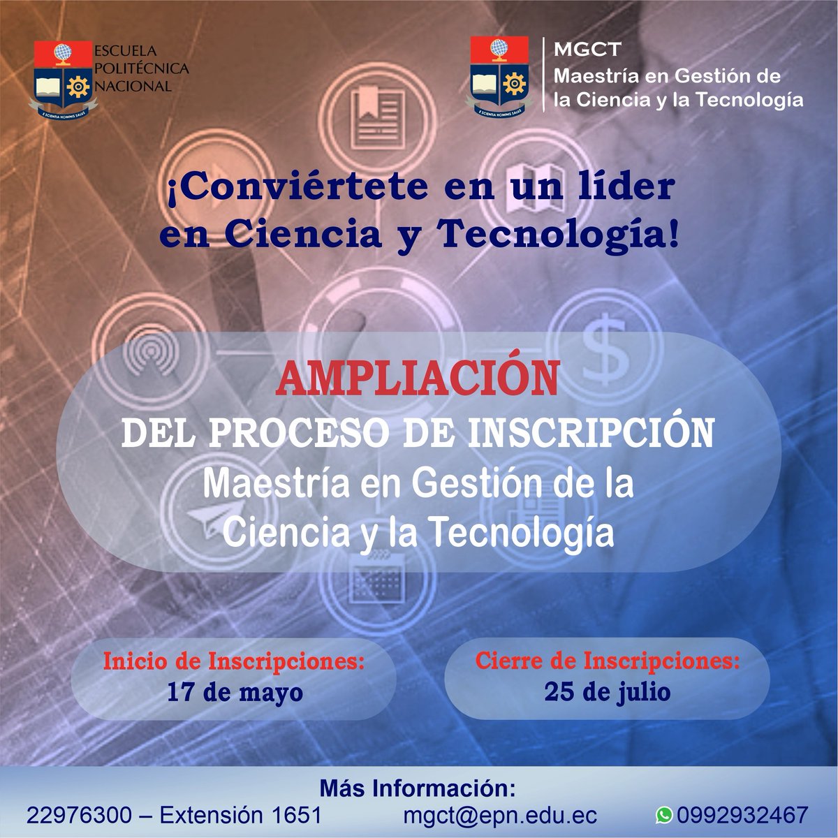 gestioncyt's tweet photo. AÚN ESTÁS A TIEMPO 👇
🔴CONVOCATORIA HASTA EL 25 DE JULIO DE 2024 | 💡Programa con 80% de beca institucional.

Inscríbete hoy mismo y empieza a construir tu futuro!
-> https://t.co/zWdXRQGyZT https://t.co/0eKu2h8yBz
