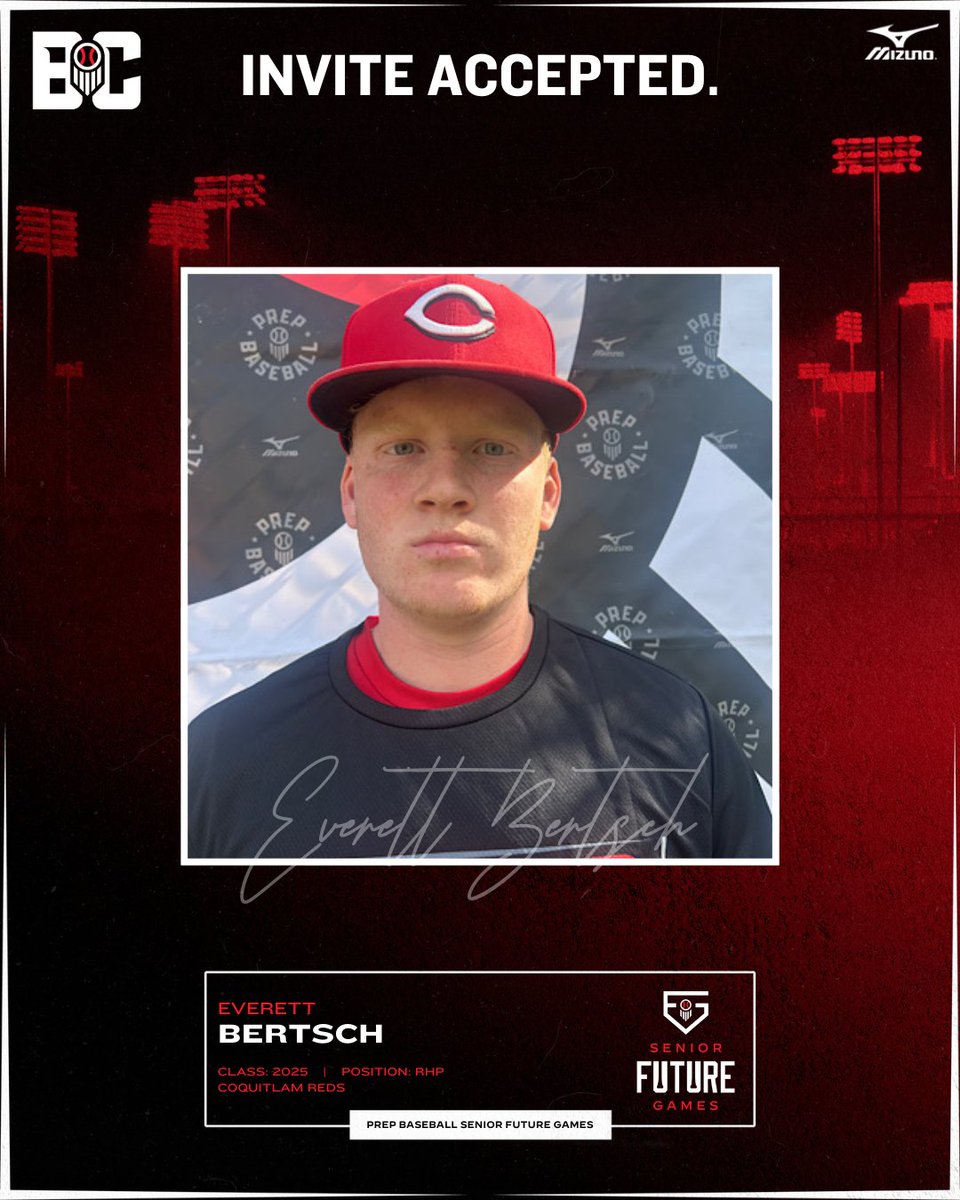 Prep Baseball BC (@prepbaseballbc) on Twitter photo 𝐒𝐫. 𝐅𝐮𝐭𝐮𝐫𝐞 𝐆𝐚𝐦𝐞𝐬 | 𝐈𝐧𝐯𝐢𝐭𝐞 𝐀𝐜𝐜𝐞𝐩𝐭𝐞𝐝
'25 RHP Everett Bertsch (<a href="/CoquitlamReds/">Coquitlam Reds</a>) is set to represent Team Canada at the 2024 Sr. Future Games in late July at <a href="/LakePointSports/">LakePoint Sports</a> in Georgia.
👤 loom.ly/7h5vv0w || <a href="/EverettBertsch/">Everett Bertsch</a> 𝐒𝐫. 𝐅𝐮𝐭𝐮𝐫𝐞 𝐆𝐚𝐦𝐞𝐬 | 𝐈𝐧𝐯𝐢𝐭𝐞 𝐀𝐜𝐜𝐞𝐩𝐭𝐞𝐝
'25 RHP Everett Bertsch (<a href="/CoquitlamReds/">Coquitlam Reds</a>) is set to represent Team Canada at the 2024 Sr. Future Games in late July at <a href="/LakePointSports/">LakePoint Sports</a> in Georgia.
👤 loom.ly/7h5vv0w || <a href="/EverettBertsch/">Everett Bertsch</a>