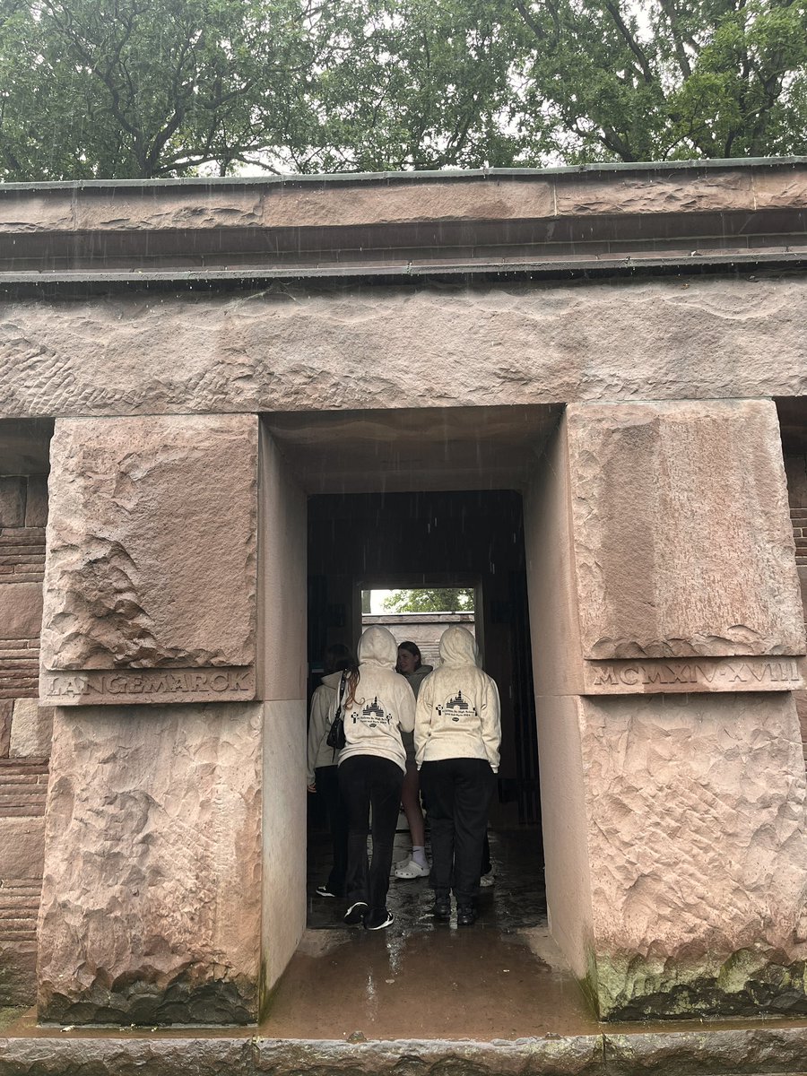 HallowsPd's tweet photo. After an early start the traffic has been good….. the rain however has followed us! 
Our first stop was Langemark German Cemetery https://t.co/kxoc1pHaDm