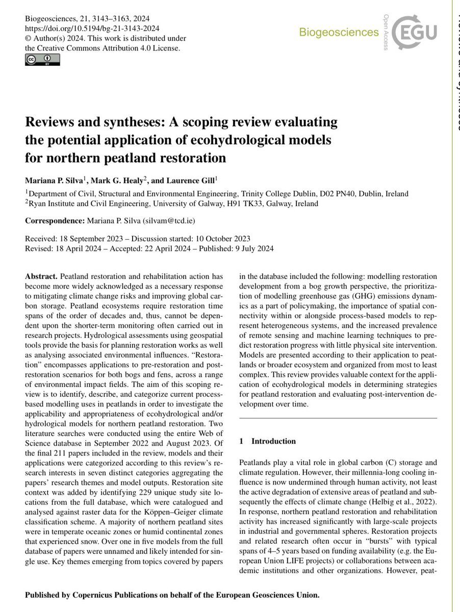Our first article from the Environmental Protection Agency (EPA) Ireland-funded WetPeat project examines ecohydrological models in determining strategies for peatland restoration and evaluating post-intervention development over time. You can read it at: lnkd.in/eDFUFJcM