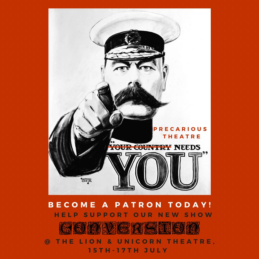 Can’t make our show CONVERSION next week at the <a href="/LandUTheatre/">Lion & Unicorn Theatre</a> but would still like to support us? You can become a #patron today! Donate from £10 and you’ll receive exclusive benefits including discount on our shows! 

More info here: 

precarioustheatre.co.uk/patronage

#SAVETHEATRE