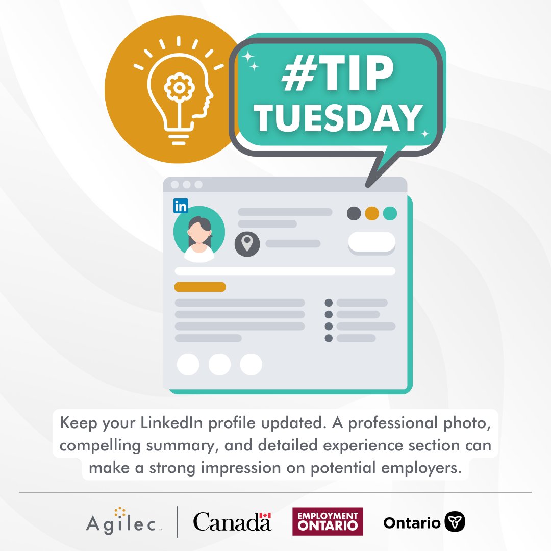 HamiltonAgilec's tweet photo. 🌟 Tip Tuesday 🌟

Keep your LinkedIn profile updated. A professional photo, compelling summary, and detailed experience section can make a strong impression on potential employers.

#TipTuesday #JobSearch #HamOnt #Agilec https://t.co/hPPejOUxz6