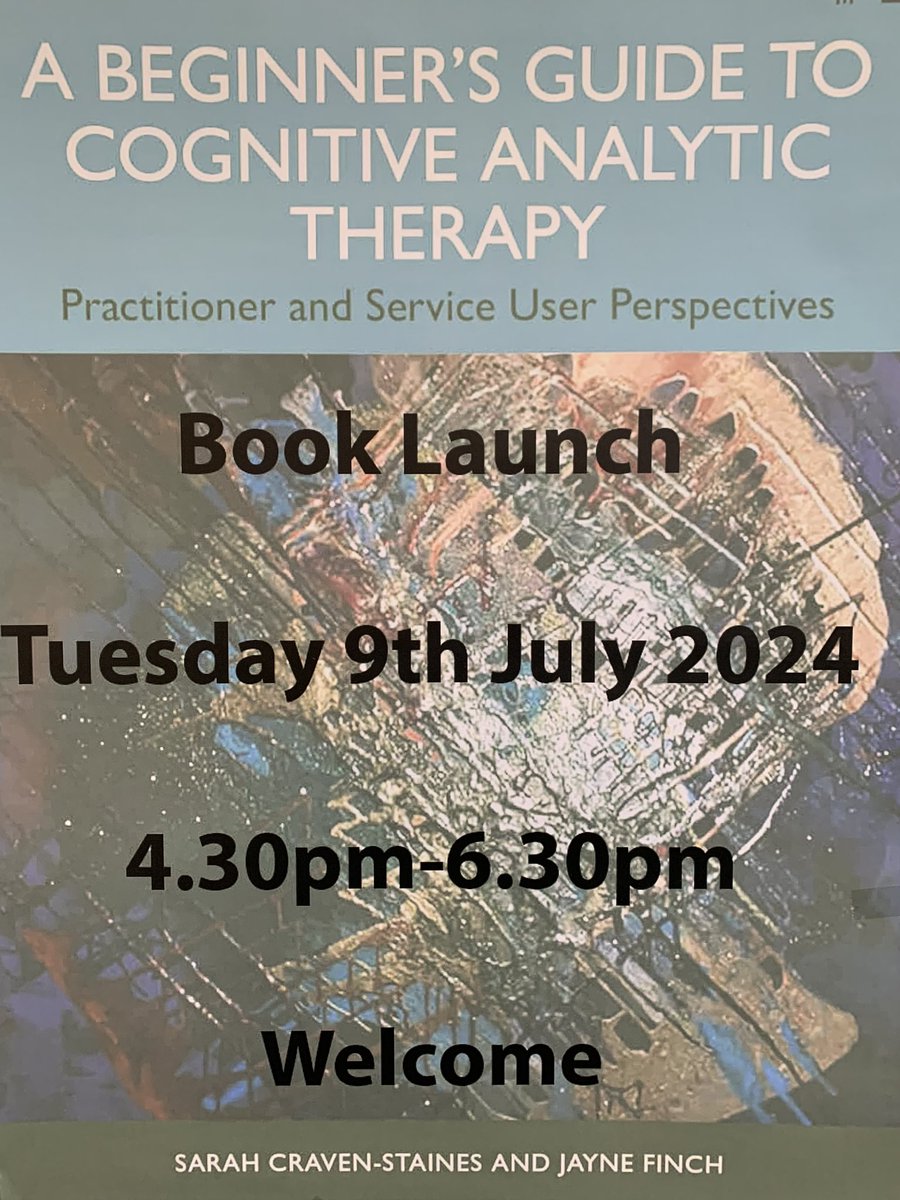 So pleased to be here for the launch of A Beginners Guide to Cognitive Analytic Therapy. A great introduction to CAT incorporating both practitioner and service user perspectives #BeginnersCAT <a href="/Assoc_CAT/">ACAT</a> <a href="/TeessideUni/">Teesside University</a> <a href="/19JefftyJeff/">Jayne Finch</a>