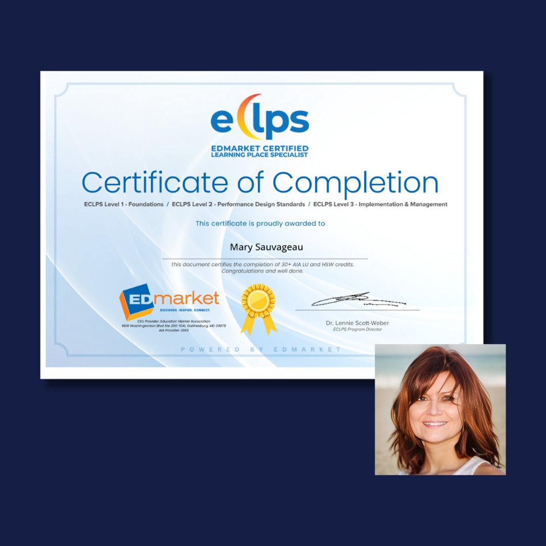 We’re thrilled to announce that our own Mary Sauvageau, ECLPS has earned her EDmarket Certified Learning Place Specialist (ECLPS) certification! 🌟 

#ECLPS #LearningSpaces #EducationDesign