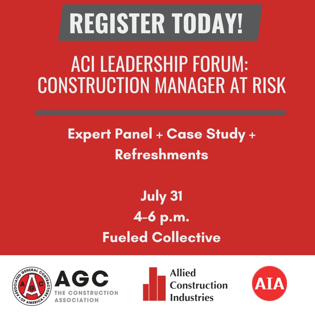 Don't miss it: Construction Manager at Risk: Benefits and Challenges- an educational panel that will provide insights into the Construction Manager at Risk  delivery method.
members.aci-web.com/events/Leaders…
