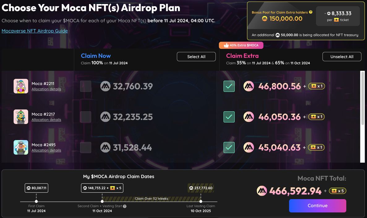 TobiChicken's tweet photo. 《大的 $MOCA 7/11 TGE 重點整理》
Moca NFT 持有者👇
註冊截止時間： 
7/11 中午 12 點前（台灣時間）

兩種領取方式:
1️⃣100% TGE、3個月後每週解鎖剩餘部分直到 2025/10 
2️⃣35% TGE、3 個月後領取剩餘 65%，其餘每週解鎖至 2025/10，總領取數量比 100% TGE 多 40%，並獲得一張金彩券，更多細節將在後續公布

MOCA ID 持有者👇
註冊截止時間：
7/11 中午12點前（台灣時間）

為確保準時領取，共分為 6 個等級：
Tier 1: 31.6k
Tier 2: 18.4k
Tier 3: 9.6k
Tier 4: 4.5k
Tier 5: 2.2k
所有數量可直接100% TGE領取

交易所上架消息：
目前消息還不公開，是否上大所將影響初期估值，可根據註冊截止時間前的上架消息及盤前價格決定 NFT 的領取選擇