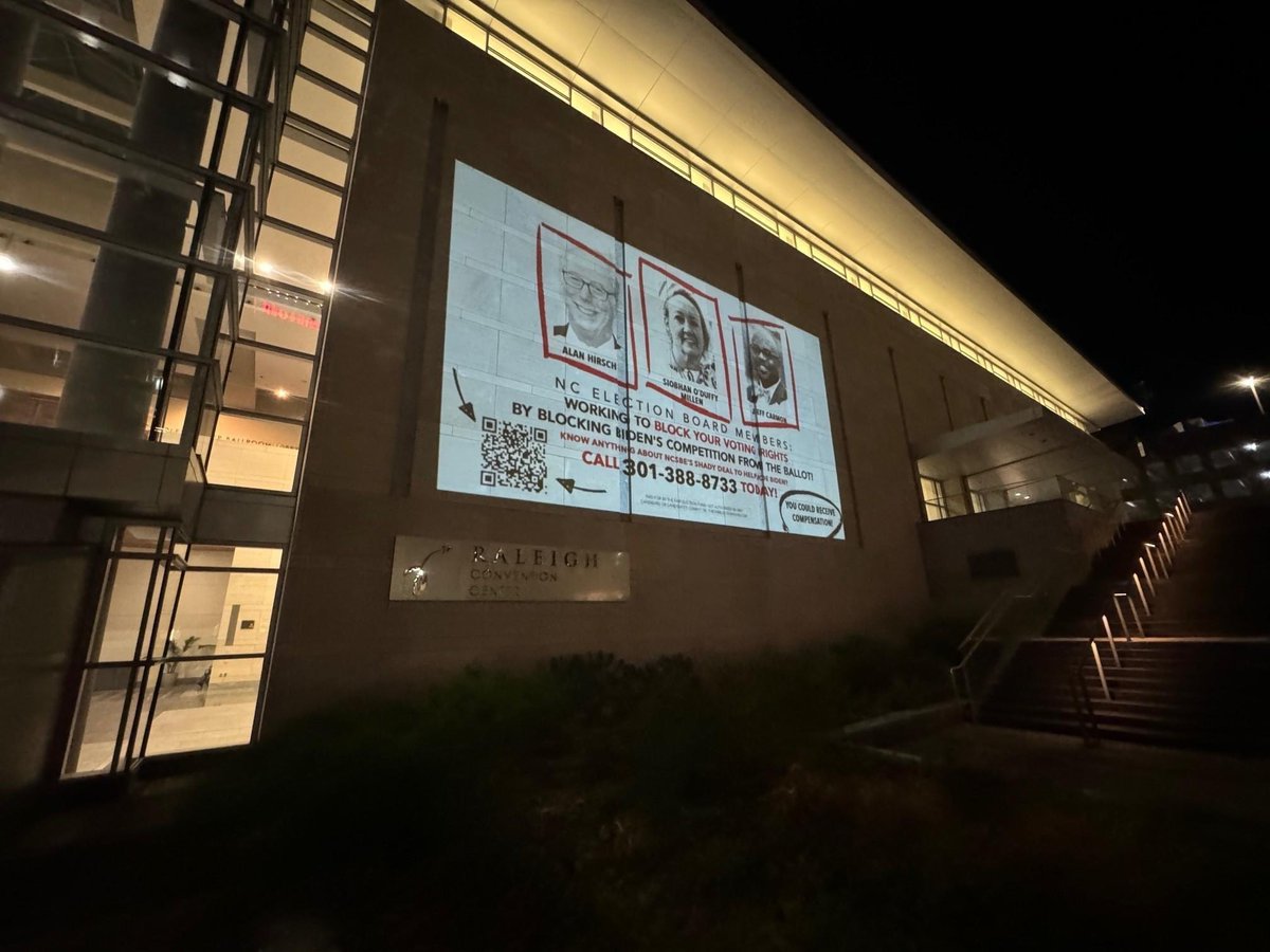 We're spreading the word on the NCSBE's shady dealings to block voting rights in order to protect Joe Biden. 

Our ads are all over North Carolina, including the NCSBE building itself.
