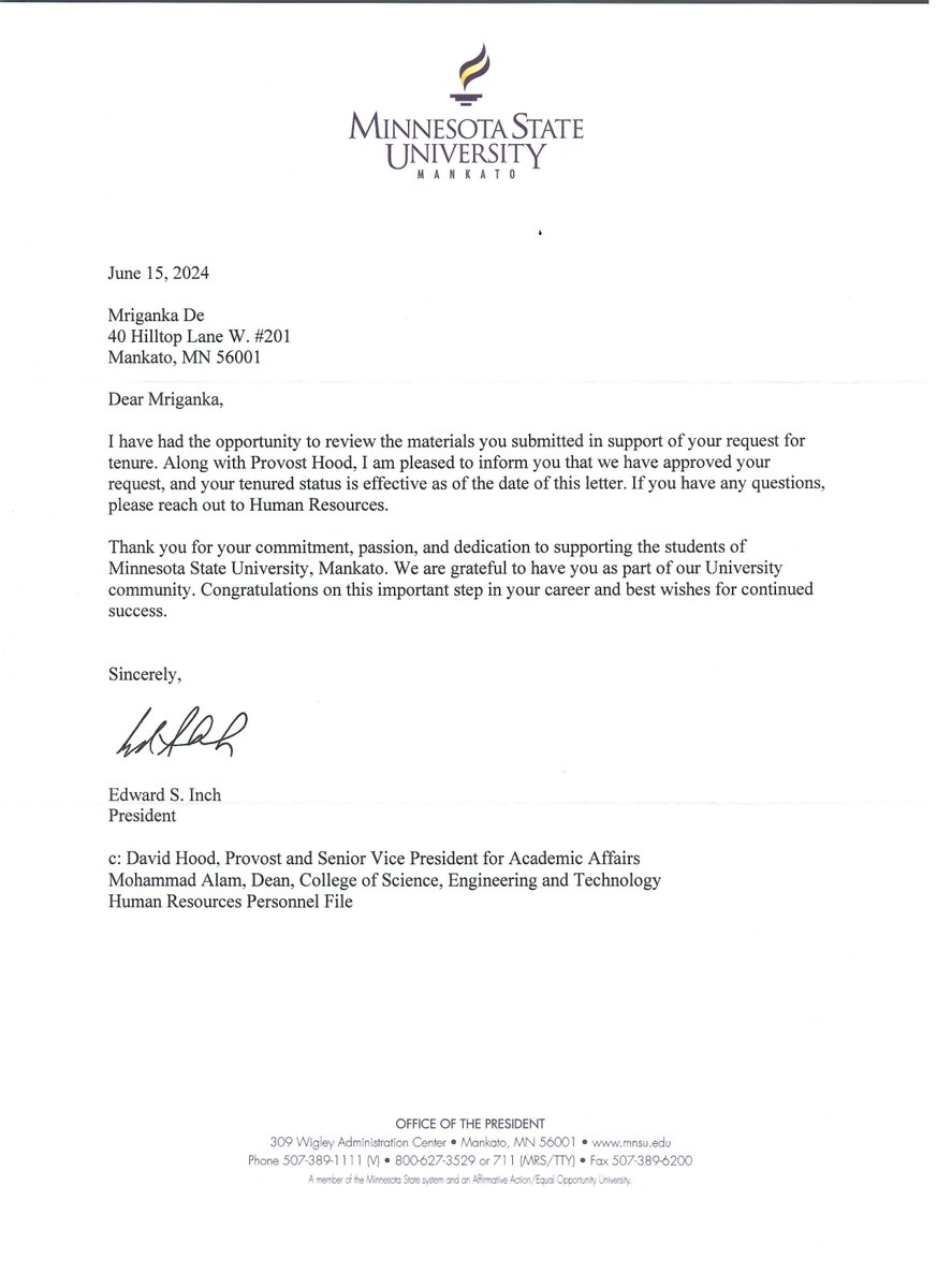 Delighted to share that I have been promoted to Associate Professor and granted tenure at <a href="/MNSUMankato/">Minnesota State Mankato</a>. Thank you to everyone (colleagues, mentors, mentees, family, and <a href="/royelja/">Elja</a>) who has been instrumental in this journey.