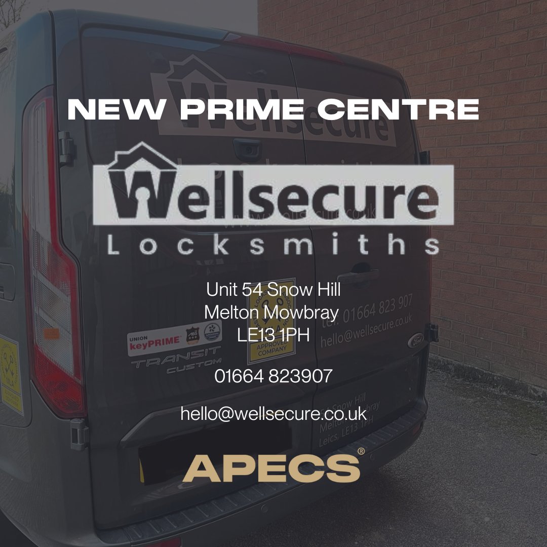 ApecsLocks's tweet image. We&apos;re thrilled to introduce the newest addition to our network of APECS Prime Centres: Wellsecure Locksmiths Ltd

We are excited to welcome WellSecure Ltd.

Want to learn more about becoming the local APECS Prime centre? Contact our Sales Director at natasha@apecs.co.uk.

#apecs