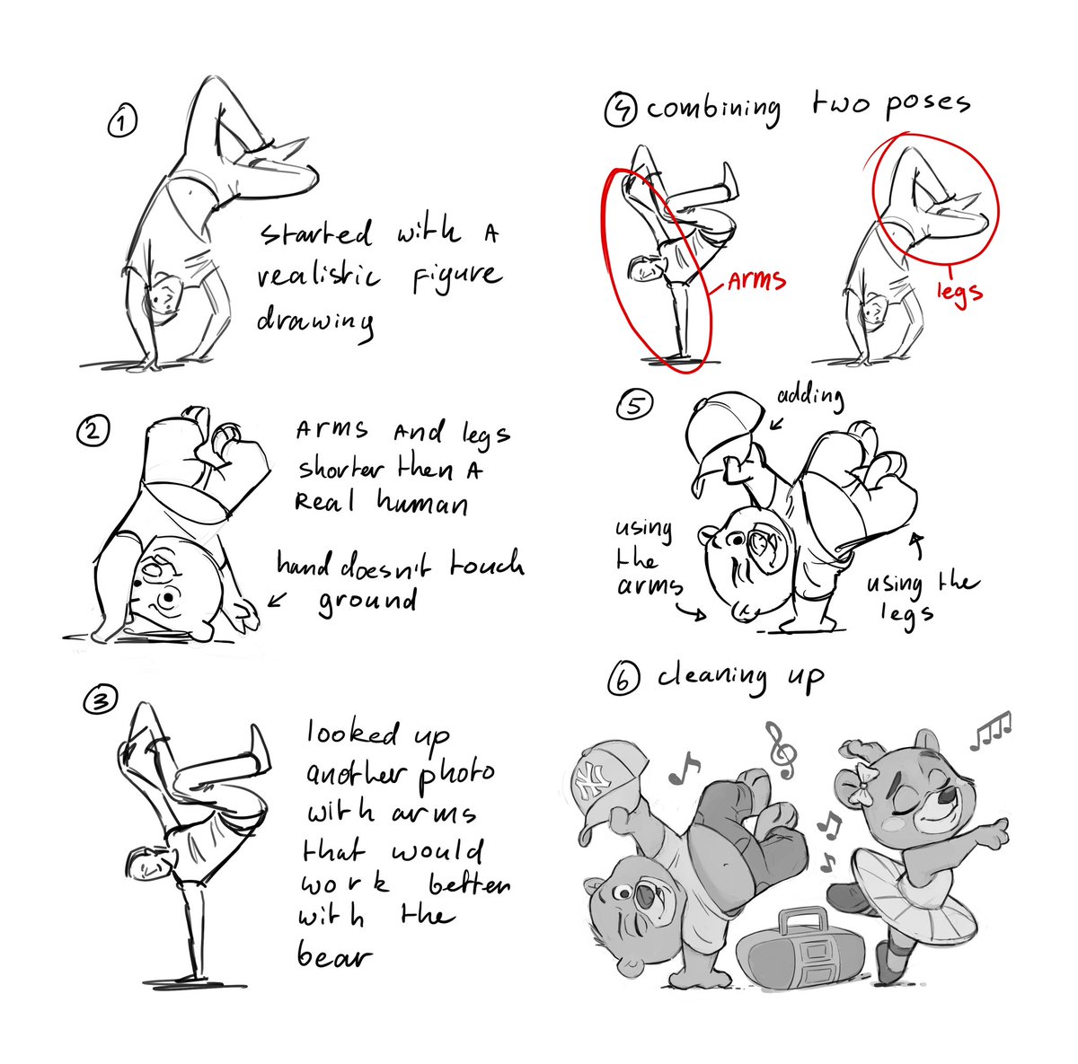 Using reference when drawing characters. Yourself, family, friends, pictures, videos. Its really usefull!