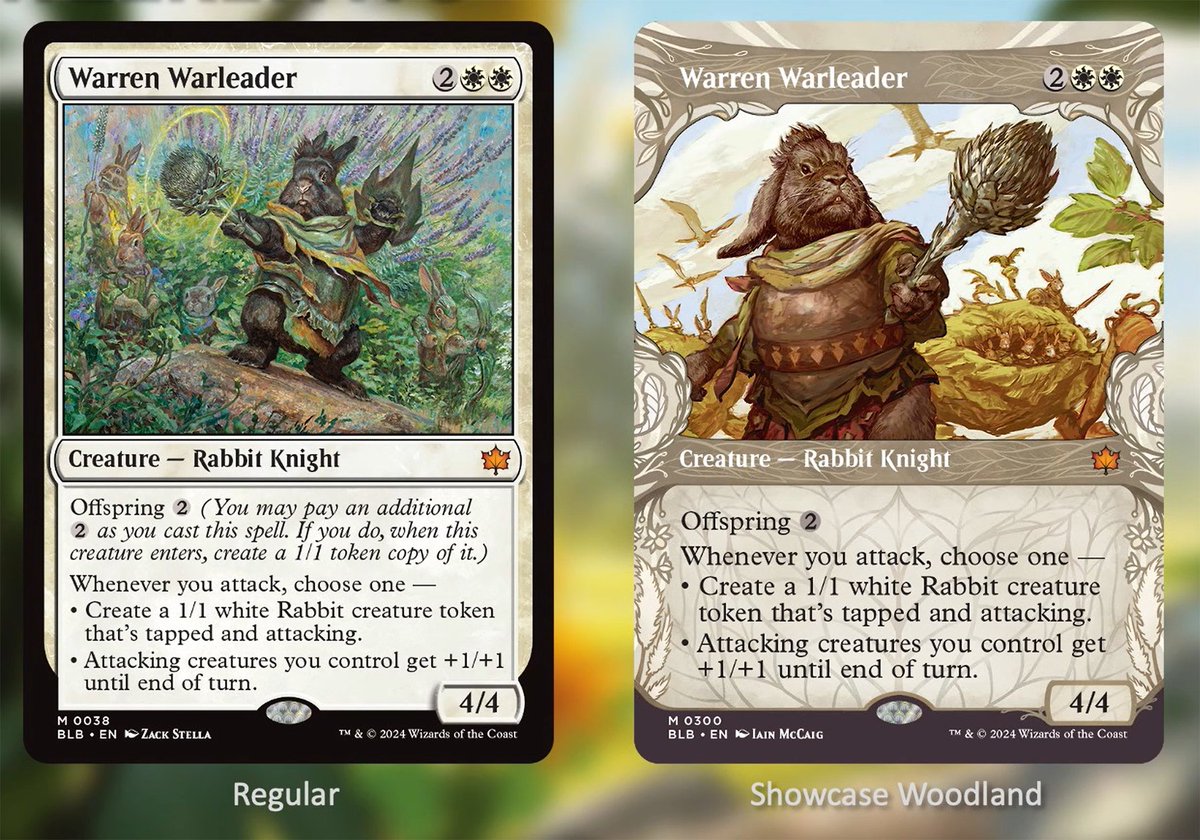 The new mechanic "Offspring" in #MTGBloomburrow makes mini token versions  of the creature! Doubling Season seems appropriate to include for Rabbit  Offspring.