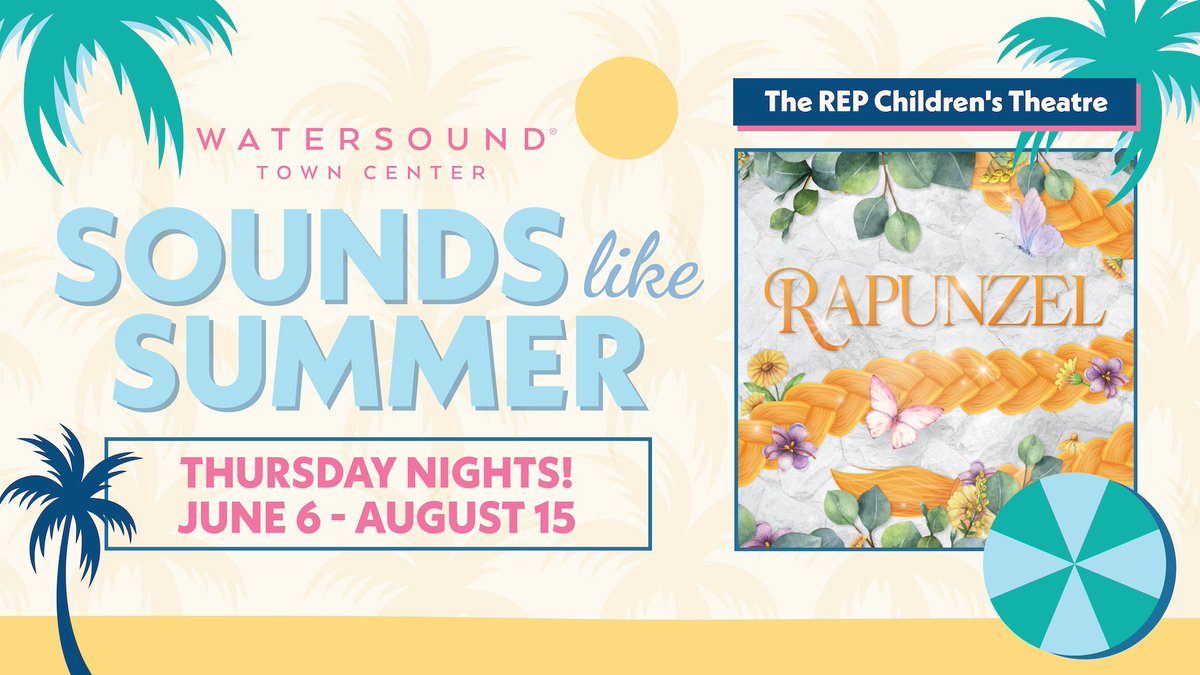 This summer, enjoy live music, theater, outdoor movies and more under the shade of The Pavilion at Watersound Town Center. Come on out this Thursday, June 11th at 6:30 p.m. to watch Rapunzel, a children's play from The REP Children’s Theatre! ☀️🩵