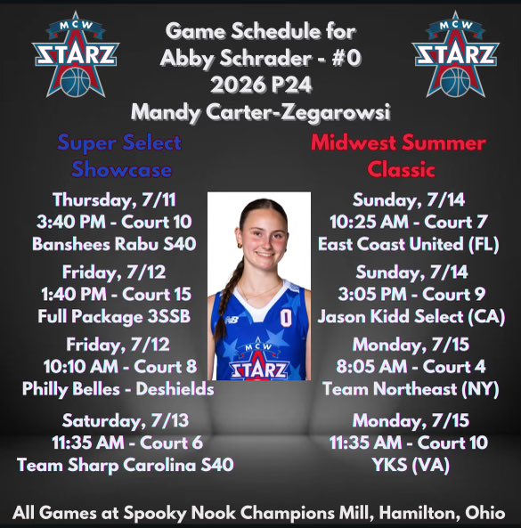 Here is my schedule starting this week in Ohio! Lets go <a href="/MCWSTARZ/">MCW STARZ</a> <a href="/NewHamptonWBB/">Women's Basketball | New Hampton School</a>