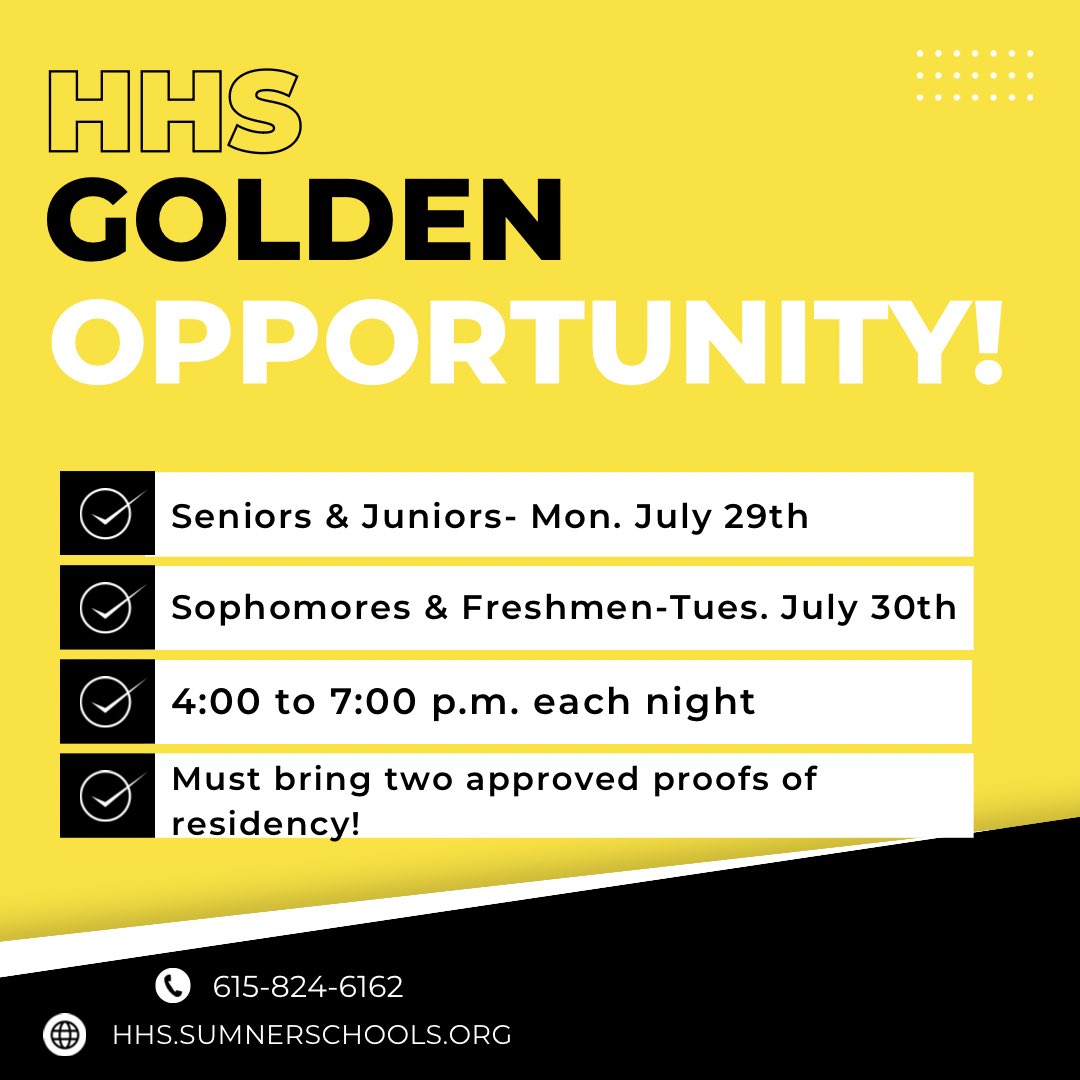 🚨Golden Opprtunity is right around the corner! 🚨Seniors/Juniors on the 29th &amp; Sophomores/Freshmen on the 30th. 

Families will need to bring two approved proofs of residency to Golden Opportunity!

Parents be on the lookout for a detailed email next week more information.