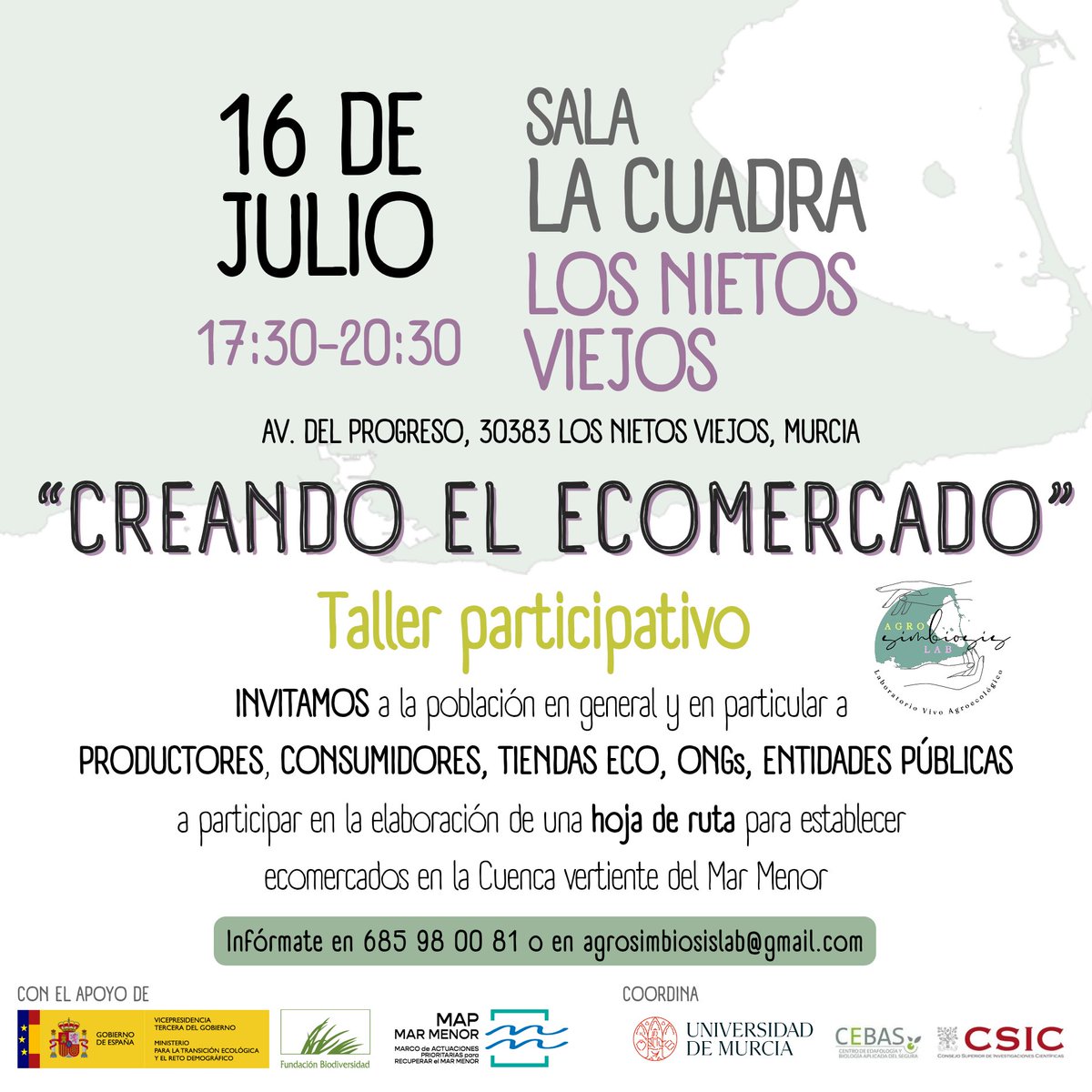 AgrosimbiosisLab (@agrosimblab) on Twitter photo 👉Participa para crear un Ecomercado adaptado a las necesidades de productores y consumidores
💡El martes 16 de Julio te esperamos a las 17:30h en Sala La Cuadra, un espacio donde debatiremos y decidiremos🤝
Apoya <a href="/FBiodiversidad/">Fundación Biodiversidad</a>
<a href="/OficinaMarMenor/">Oficina Técnica del Mar Menor</a> <a href="/mitecogob/">Transición Ecológica y Reto Demográfico</a> #MiMarMenor 👉Participa para crear un Ecomercado adaptado a las necesidades de productores y consumidores
💡El martes 16 de Julio te esperamos a las 17:30h en Sala La Cuadra, un espacio donde debatiremos y decidiremos🤝
Apoya <a href="/FBiodiversidad/">Fundación Biodiversidad</a>
<a href="/OficinaMarMenor/">Oficina Técnica del Mar Menor</a> <a href="/mitecogob/">Transición Ecológica y Reto Demográfico</a> #MiMarMenor