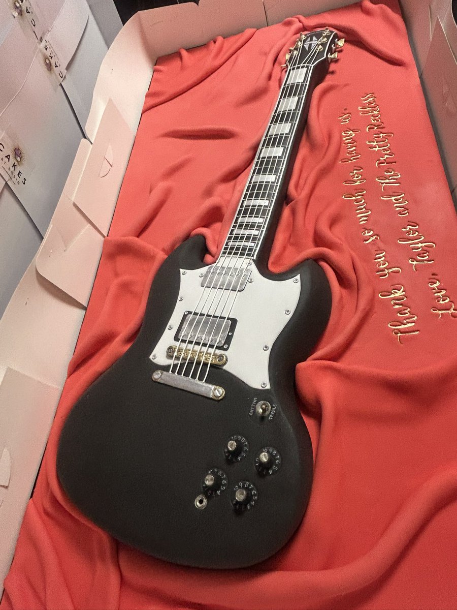 taylormomsen's tweet image. When @acdc you grace their stage every night for a whole summer how do you thank them?  A life sized, made to spec, cake of Angus’s famous SG!  Plus some special gifts for Brian to go along.  I can’t express our appreciation for the experience they’ve given us, they ARE rock and…