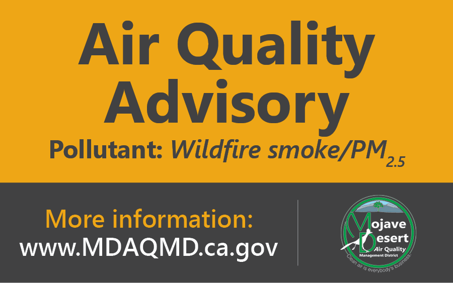 MDAQMD's tweet photo. MDAQMD is advising of potentially poor air quality due to wildfire smoke impacts from the #Vista fire. This advisory is in effect through at least July 10, but may be extended depending on firefighting efforts and local weather conditions. Full advisory: https://t.co/NDRfDcbLK4 https://t.co/xhkSm8xtQ1