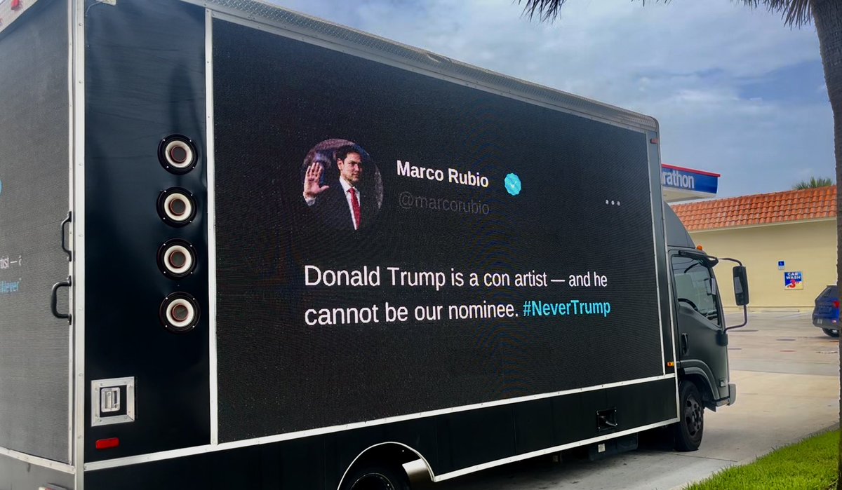 MiamiDadeDems's tweet photo. We agree @marcorubio, Trump is a con artist and a failure. But don’t worry Senator, the @MiamiDadeDems are making sure the people of Doral know what you really think of Donald Trump https://t.co/iWSvKYsVdn