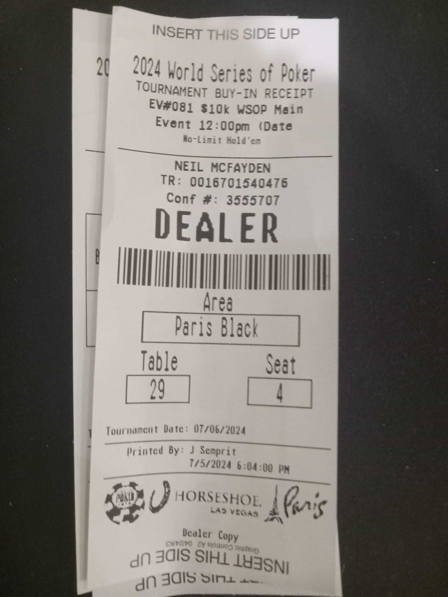 NeilMcfayden's tweet photo. Lucky to play the wsop main event again, but no luck this year. Good luck @Arsonist88 and @chaz_man_chaz https://t.co/NVoaO2Fkp9