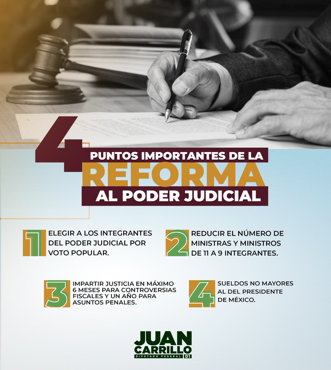 Es tiempo de que nuestro país cuente con un sistema de justicia acorde al momento que estamos viviendo. Hoy más que nunca México necesita reformar al Poder Judicial con un sentido humanista y democrático. 

¡Sí a la reforma al poder judicial!
