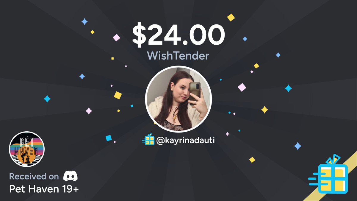"Rainy" just bought a gift off Kayrina Dauti's wishlist worth $24.00 on Discord in Pet Haven 19+  💫⚡️🔹

Check out Kayrina Dauti's wishlist at wishtender dot com /kayrinadauti