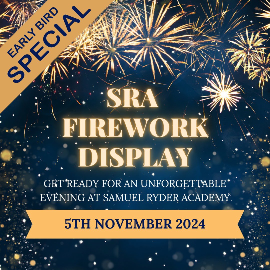 EARLY BIRD SPECIAL until end of July 2024

Under 3s: FREE 
4 - 11 years old: £5
12 - 18 years old: £6
Adults: £7

🎟👉 *Buy your tickets here:* tickettailor.com/events/samuelr…

Let's light up the night together at Samuel Ryder Academy!