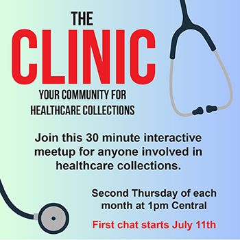 If your agency collects #healthcare accounts, you won't want to miss ACA's The Clinic, a new online community for health care collections. This free monthly meetup kicks off Thursday, July 11. Register today! buff.ly/4bBn9AA