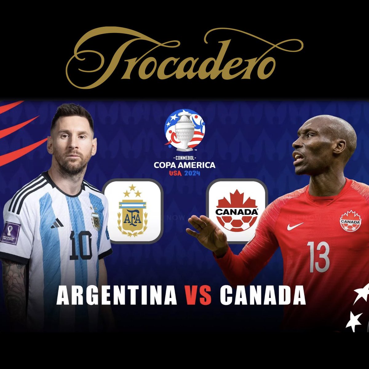 TrocaderoPizza's tweet photo. 🇨🇦 LIVE TONIGHT at @TrocaderoPizza 🇨🇦
Canada vs Argentina in the @copaamerica semifinals!

✅ Big screen TV
✅ Air conditioning
✅ Specials on ice cold draft beer
✅ Delicious food to order

Game starts at 5. See you then!

#EatTrocadero
#EastVan 
#EastVancouver 
#yvrgreek https://t.co/9XcXjBYPO2