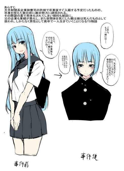 らくがき TS物のお話考えてた 