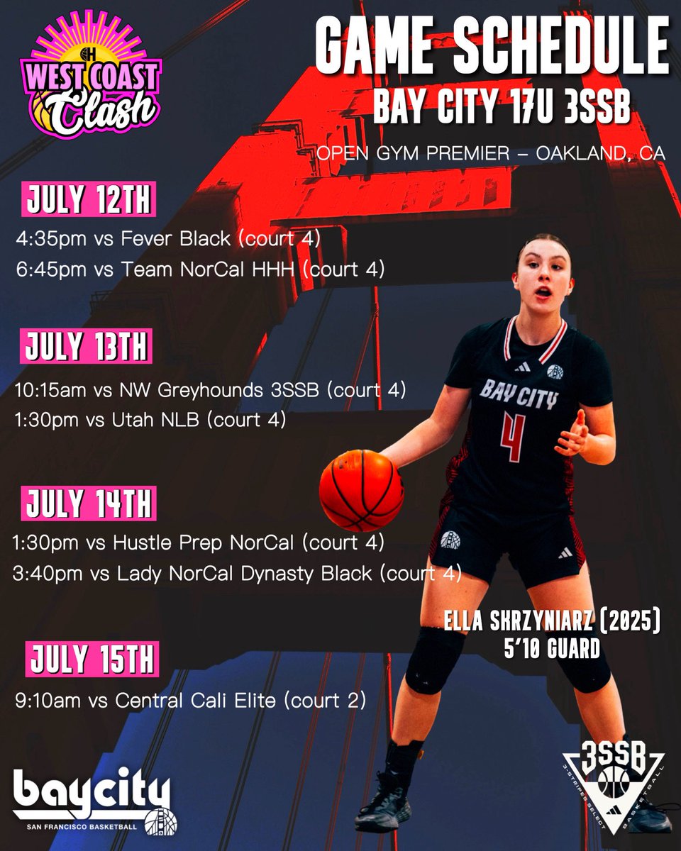 Ella Skrzyniarz c/o 2025 (@teamella2025) on Twitter photo <a href="/baycitygirlsbb/">Bay City Girls’ Basketball</a> schedule for the <a href="/Hypeherhoops1/">Hype Her Hoops</a> West Coast Clash Tourney. Don’t miss this team! <a href="/baycitygirlsbb/">Bay City Girls’ Basketball</a> schedule for the <a href="/Hypeherhoops1/">Hype Her Hoops</a> West Coast Clash Tourney. Don’t miss this team!