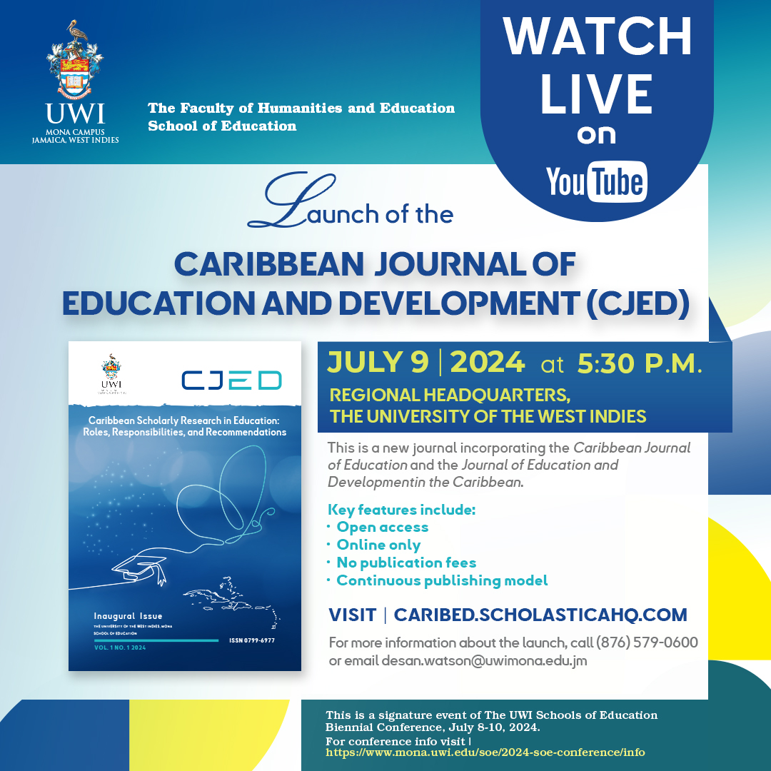 Join us for the launch of the Caribbean Journal of Education and Development!

*Watch live* [5:30 pm EST] as we make history. Visit: youtube.com/live/nL42pY-gw…