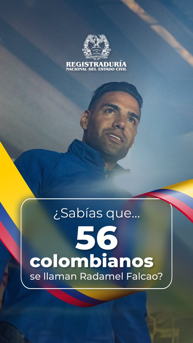 Registraduria's tweet photo. ¿Le pondrías Radamel Falcao a tu hijo? 🐅 Aquí te contamos cuántos tocayos tiene 'El Tigre'.

Foto vía: @MillosFCoficial @FALCAO 

⤵️ https://t.co/cuNISqRRIS